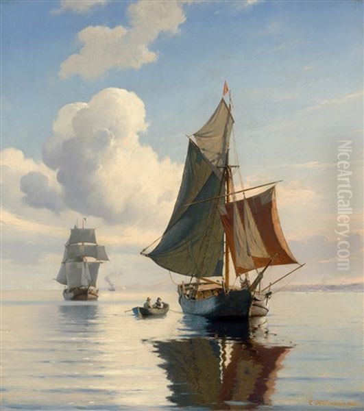 Segelschiffe Bei Ruhiger See An Einem Sommertag Oil Painting by Carl Johann Neumann