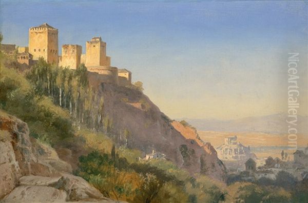 Ansicht Der Alhambra Auf Dem Albaicin Hugel Oil Painting by Carl Johann Neumann