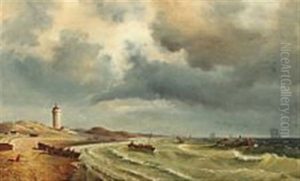 A Storm Brewing Near The Light Of Skagen Oil Painting by Carl Johann Neumann