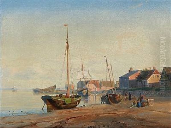 Quiet Evening At A Harbour City Oil Painting by Carl Johann Neumann