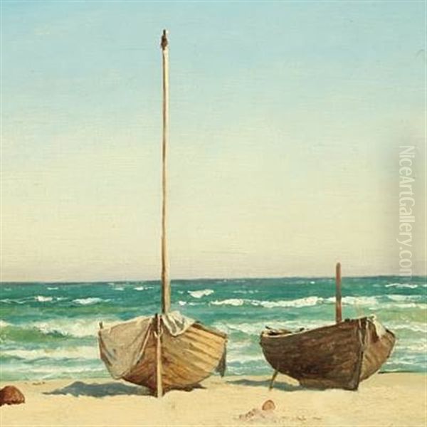 Two Sailing Boats On The Beach by Carl Johann Neumann