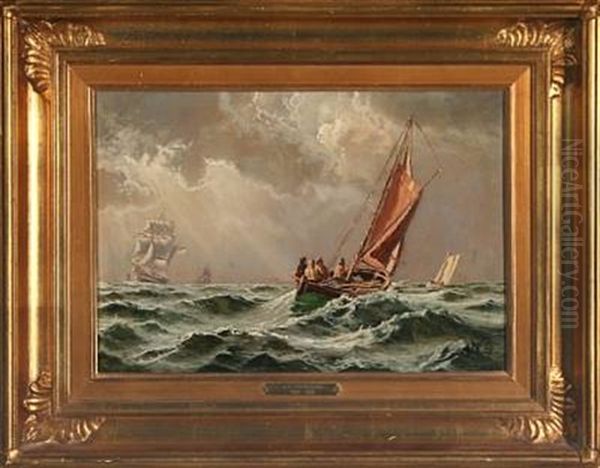 Seascape With Sailing Ships In Rough Weather Oil Painting by Carl Johann Neumann