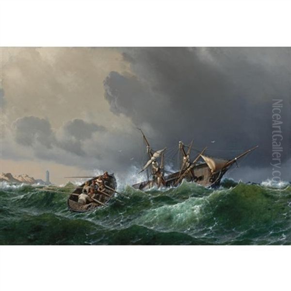 Abandon Ship: The Revenge Of The Sea Oil Painting by Carl Johann Neumann