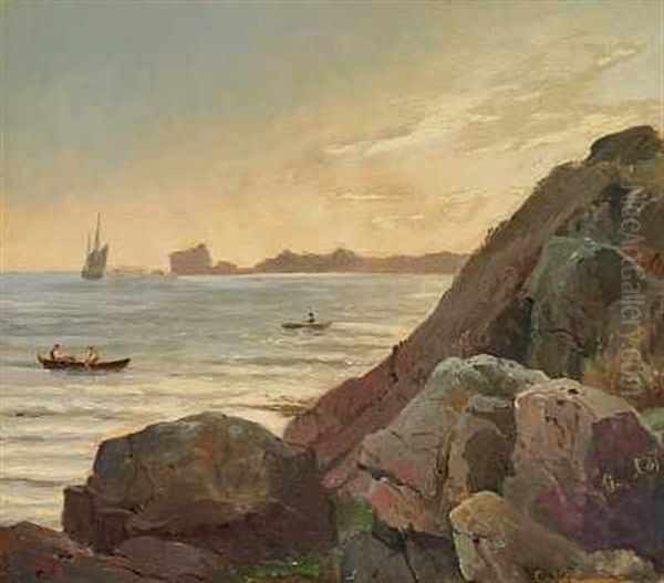 Klippekyst, Bornholm Oil Painting by Carl Johann Neumann