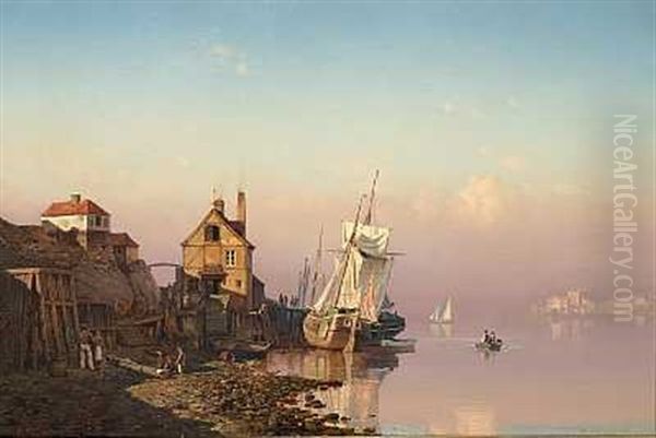 Blikstille Dag Ved Et Fiskerleje Oil Painting by Carl Johann Neumann