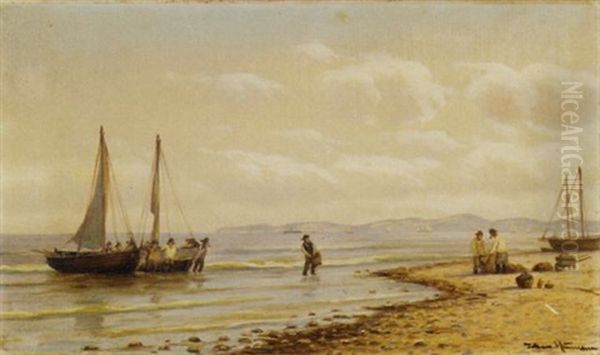 Coming Ashore Oil Painting by Carl Johann Neumann