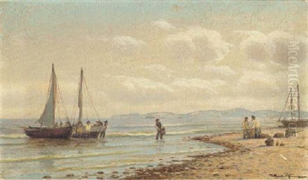 Coming Ashore Oil Painting by Carl Johann Neumann