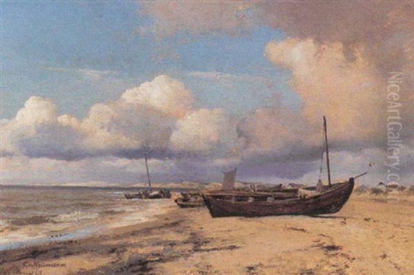 Optrukne Bade Pa Stranden, Skagen Oil Painting by Carl Johann Neumann