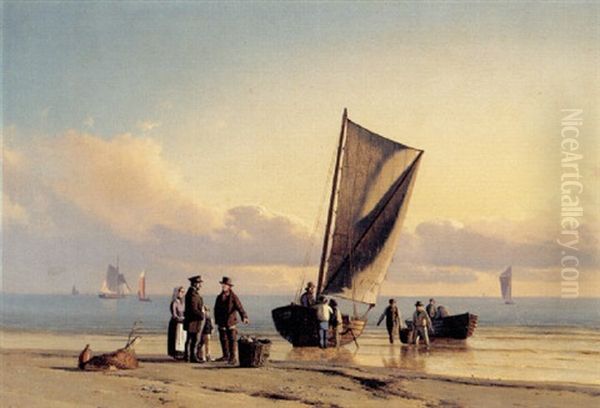 Dagens Fangst Bringes I Land Oil Painting by Carl Johann Neumann