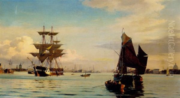 Aften Pa Kobenhavns Rhed Oil Painting by Carl Johann Neumann