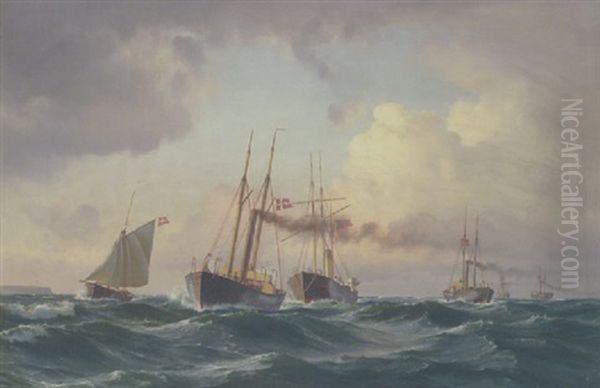 Fiskekutter Pa Havet Oil Painting by Carl Johann Neumann