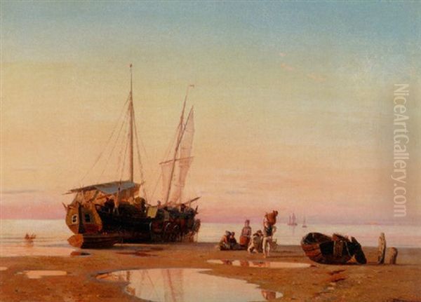 Optrukne Bade Pa Stranden, Fano Oil Painting by Carl Johann Neumann