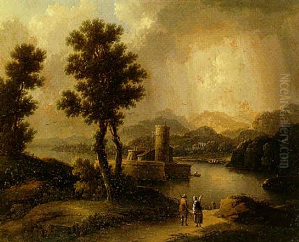 Paysage Au Bord Du Port Oil Painting by Carl Johann Neumann