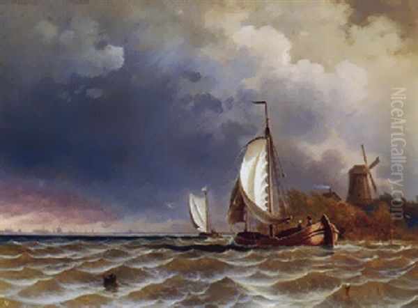 Marinemotiv Fra Maas Oil Painting by Carl Johann Neumann