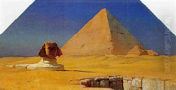 Motiv Fra Egypten Med Cheopspyramiden Og Den Store Sfinks Ved Giza Oil Painting by Carl Johann Neumann