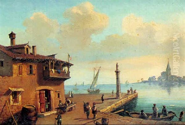 Fra En Fransk Havneby Oil Painting by Carl Johann Neumann