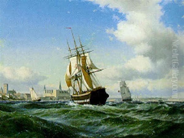 American Merchant Ship Leading For Kronborg Castle, Copenhagen Oil Painting by Carl Johann Neumann