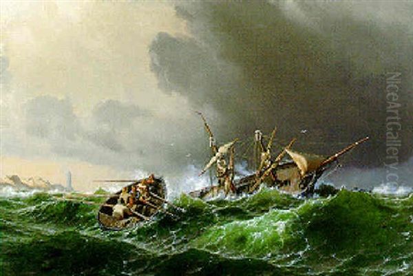 Sea Rescue Oil Painting by Carl Johann Neumann