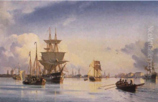 Fra Kobenhavns Med Masterkranen I Baggrunden Oil Painting by Carl Johann Neumann