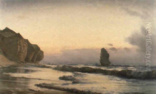 Vagor Mot Klippig Strand Oil Painting by Carl Johann Neumann