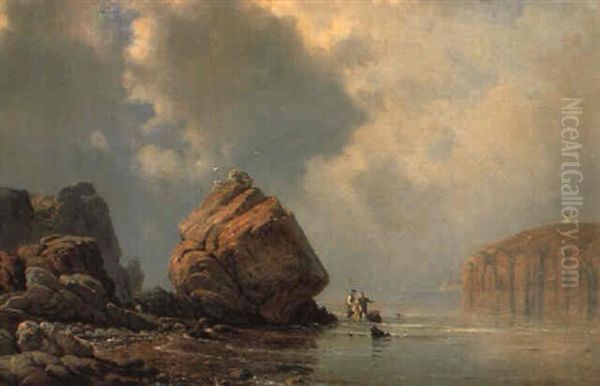 Kystparti Med Store Klipper Og Stejle Skr+nter Oil Painting by Carl Johann Neumann