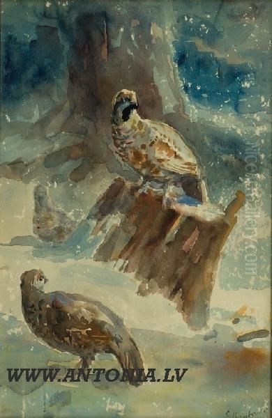 Partridges Oil Painting by Stanislav Birnbaum