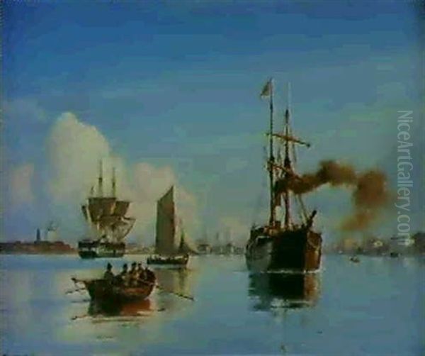 Copenhagen Harbour Oil Painting by Carl Johann Neumann