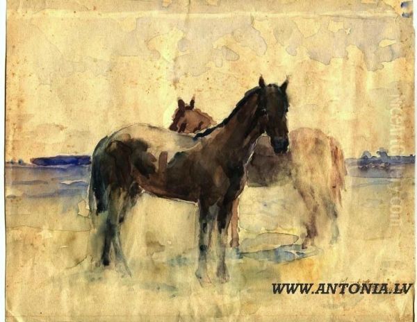 Horses Oil Painting by Stanislav Birnbaum