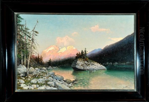 Hintersee (im Berchtesgadener Land) Oil Painting by Emil (Friedrich) Neumann