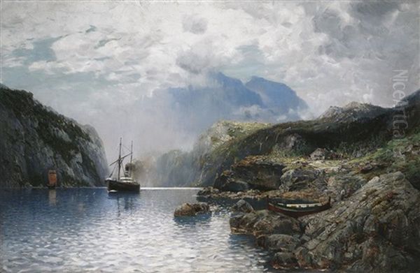 Norwegische Fjordlandschaft Im Morgendunt Oil Painting by Emil (Friedrich) Neumann