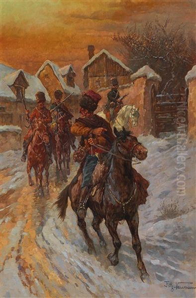 Cossack Patrol Oil Painting by Fritz Neumann