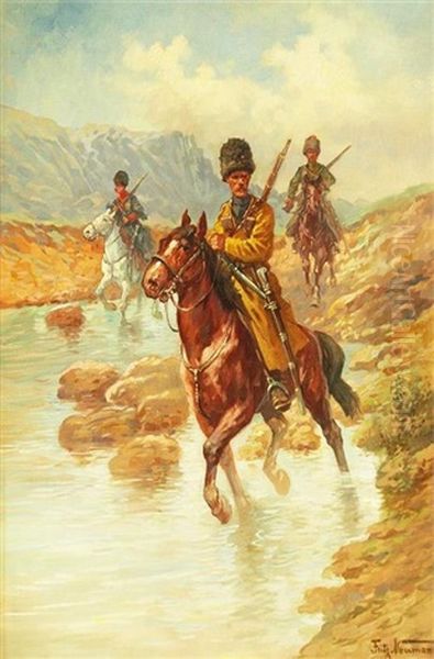 Drei Kosakenreiter Zu Pferd Oil Painting by Fritz Neumann