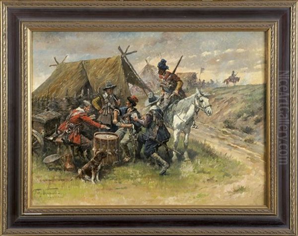 Kartenspielende Soldaten Im Feldlager Oil Painting by Fritz Neumann