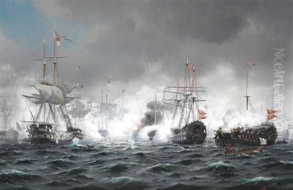 The Battle Of Copenhagen Oil Painting by Johan Jens Neumann