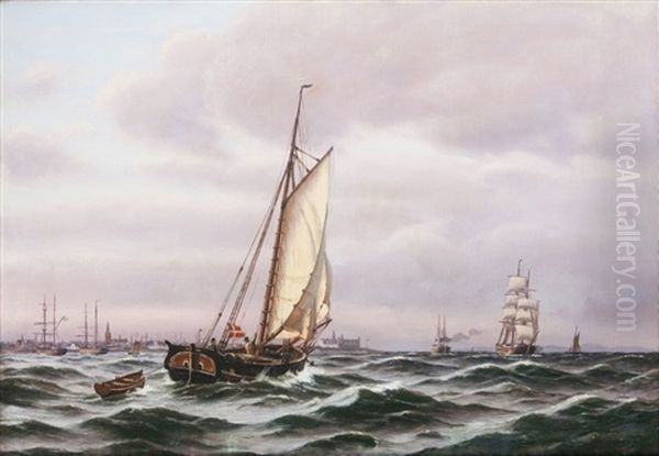 Schiffsverkehr Vor Kronborg Oil Painting by Johan Jens Neumann