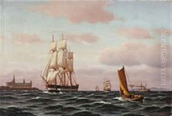 Seascape With Sailing Ships Off Kronborg Oil Painting by Johan Jens Neumann