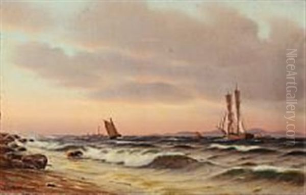 Sunset At A Danish Coast Oil Painting by Johan Jens Neumann