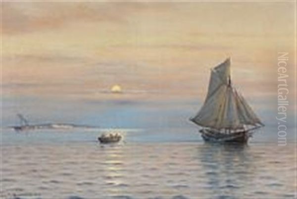 A Quiet Evening At Sea Oil Painting by Johan Jens Neumann