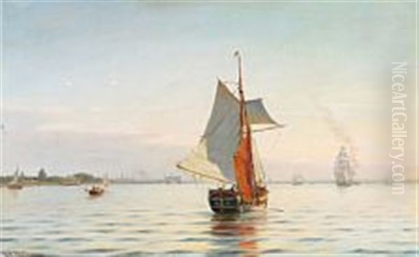 A Quiet Evening At Oresund Oil Painting by Johan Jens Neumann