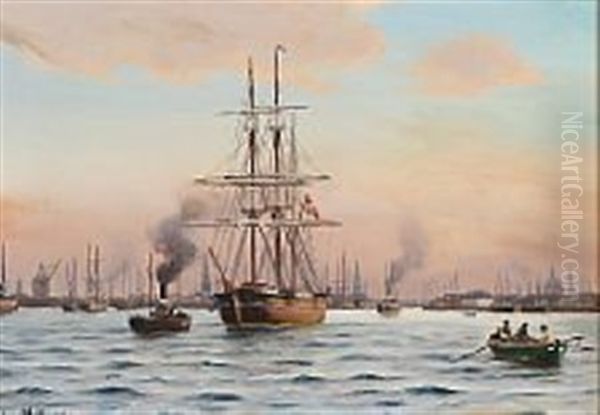 View From Copenhagen Harbour Oil Painting by Johan Jens Neumann