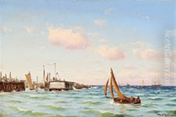 Heavy Trafic At The Entrance Of A Habour Oil Painting by Johan Jens Neumann