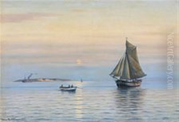 A Quiet Evening At The Sea Oil Painting by Johan Jens Neumann