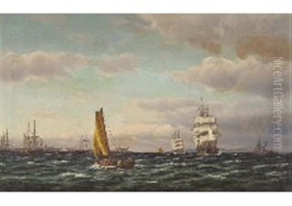 Les Voiliers Pres Du Chateau De Kronborg Oil Painting by Johan Jens Neumann