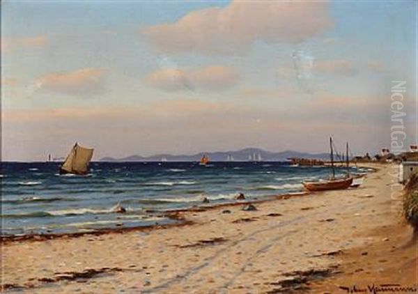 Beach Scene Oil Painting by Johan Jens Neumann