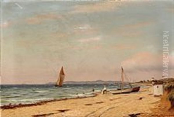 Sommerdag Paa Stranden Ved Raageleje Oil Painting by Johan Jens Neumann