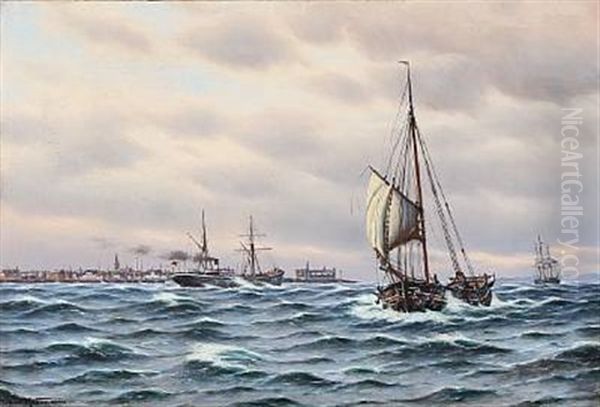 Seascape With Kronborg Castle In The Background Oil Painting by Johan Jens Neumann