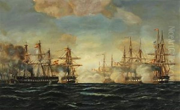 Sotraefning Ved Helgoland D. - 9 Mai Oil Painting by Johan Jens Neumann