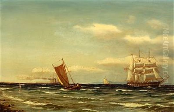 Skibe Udfor Kronborg Pynt Oil Painting by Johan Jens Neumann