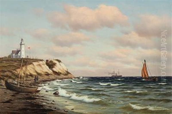 Coastal Scene From Vesborg Lighthouse On Samso Oil Painting by Johan Jens Neumann