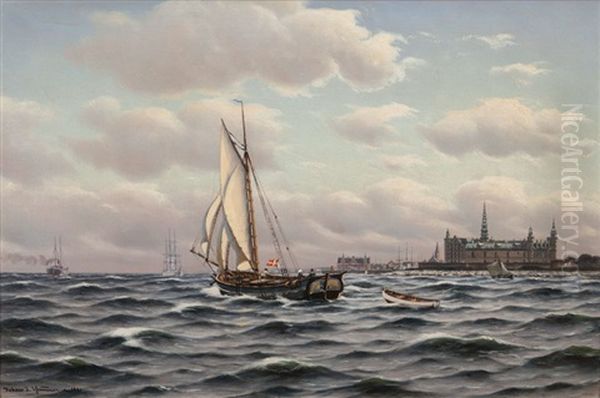 Sailing Ships Off Kronborg Castle Oil Painting by Johan Jens Neumann